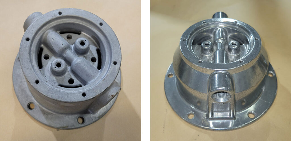 Before and after example of vibratory deburring